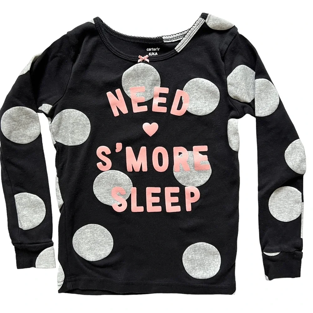 CARTER’S “Need S’More Sleep” Black Silver Cotton Polka Dot Pajama Set Sz 6/6A